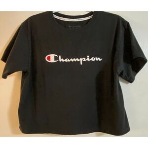 Champion Black Cropped Workout Short Sleeve Tee Shirt Women's Sz Medium